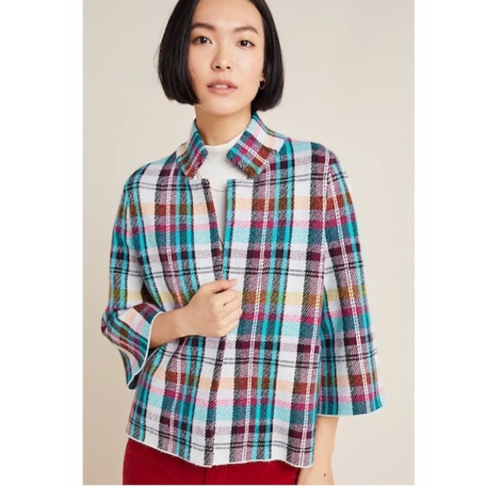 Anthropologie Plaid Cardigan Blazer